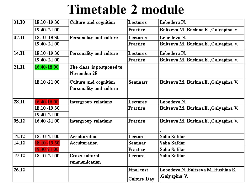 Timetable 2 module